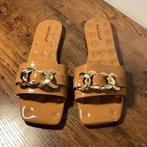 Pedro Garcia Brown Slide Sandals with Gold Accent